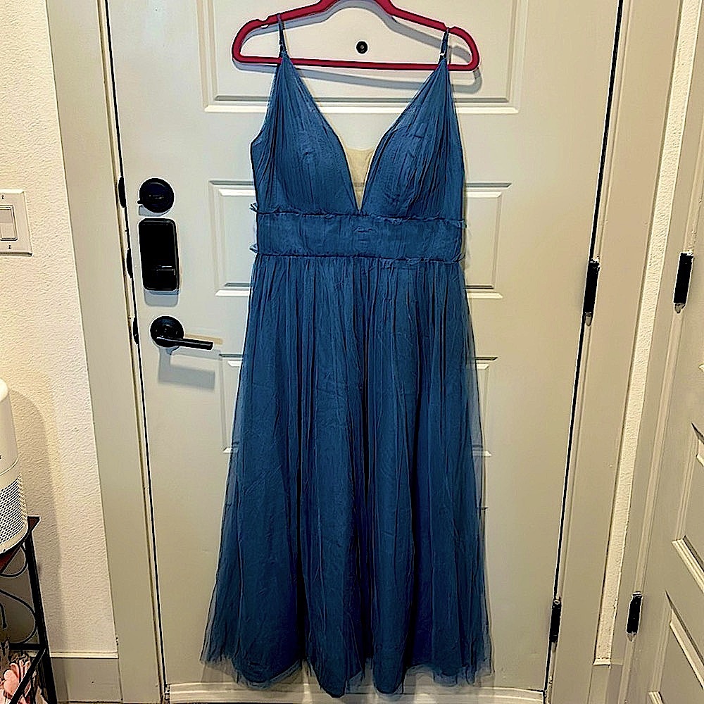 Size 12 Revelry Blue Alma Chiffon Bridesmaid Dress